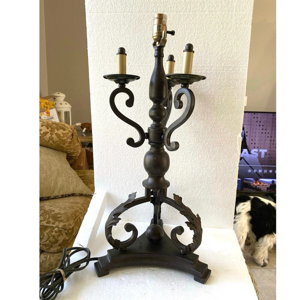 Antique French Style Candelabra Table Lamp iron Victorian or Spanish